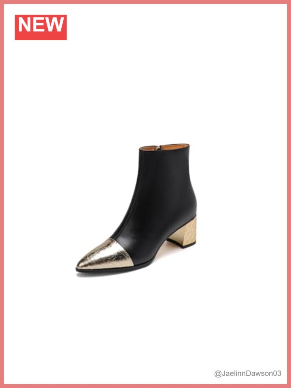 Handmade Genuine Leather Pointed Toe Mid Chunky Heel Ankle Boots Side Zip